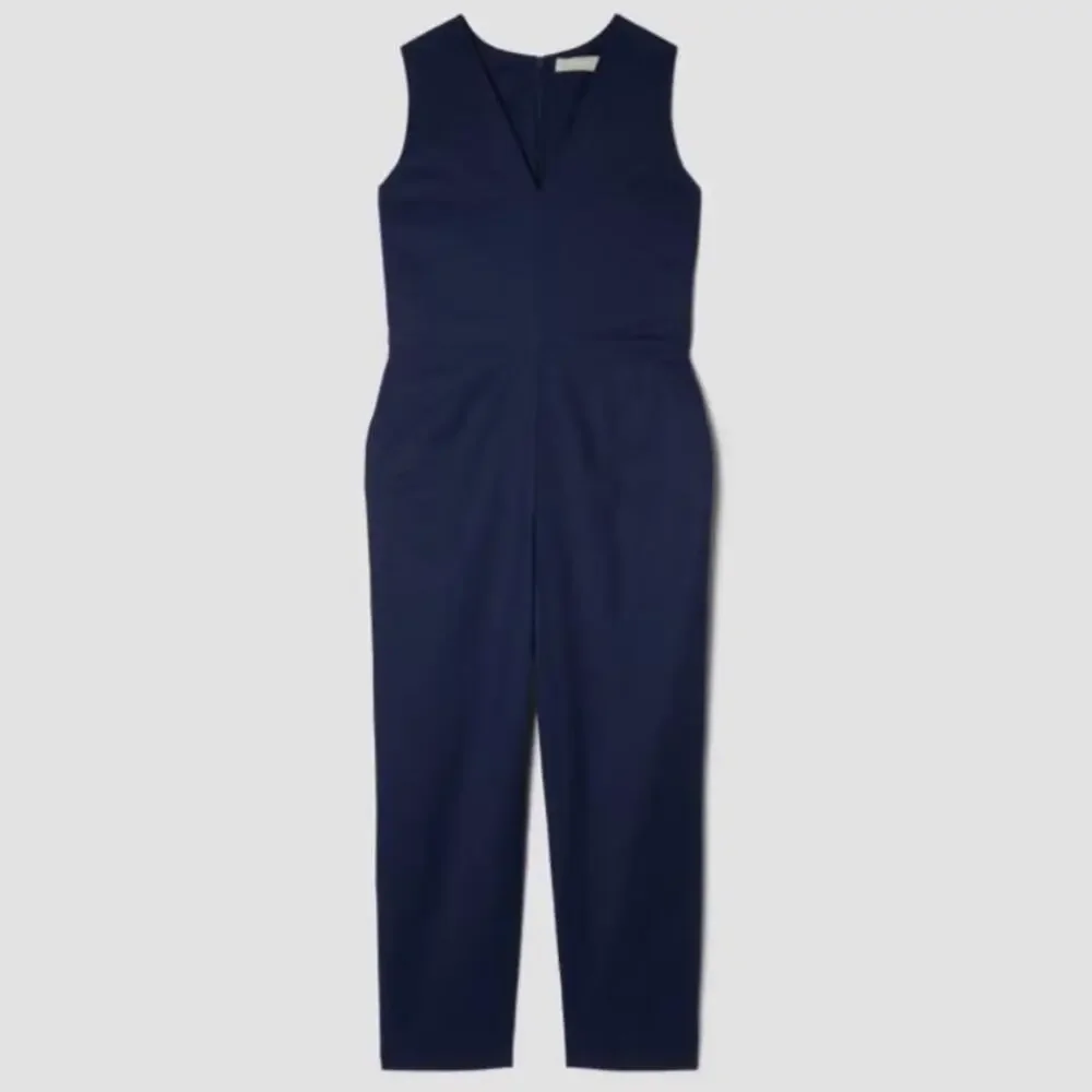 Everlane Navy Structured Cotton Jumpsuit Size 4 NWT Sleeveless V-Neck Slim Fit - Picture 4 of 10